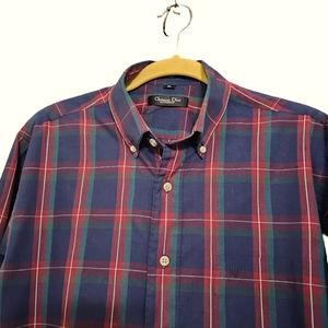 CHRISTIAN DIOR MONSIEUR VINTAGE Men's Long Sleeve Plaid Button-down Shirt M